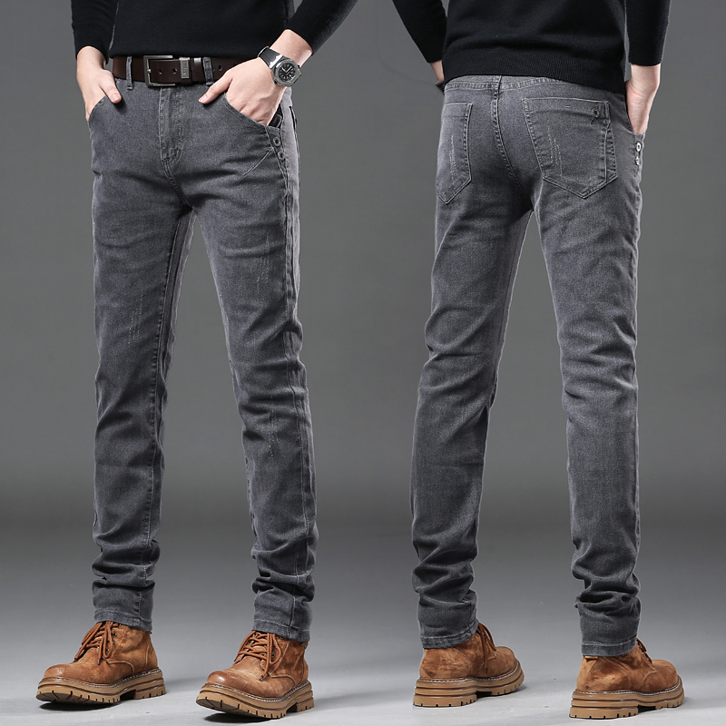 Streetwear Brand Clothing - New Pure Gray Korean Slim Jeans